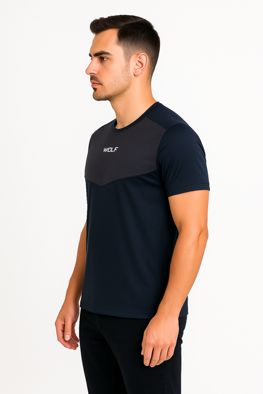 Men’s Black and Charcoal Chevron Panel T-Shirt