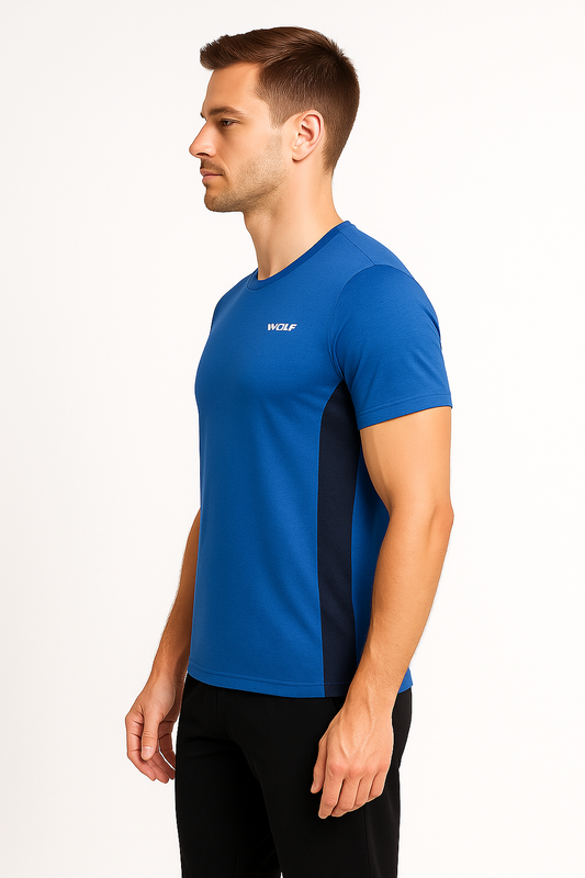 Men’s Royal Blue Polyester Performance T-Shirt with Contrast Side Panels