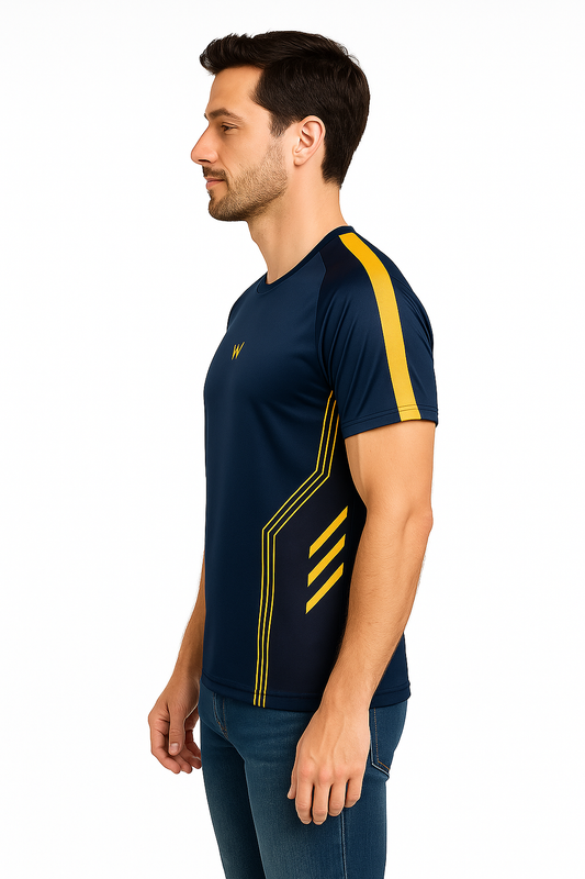Men’s Navy Blue and Yellow Athletic Performance T-Shirt