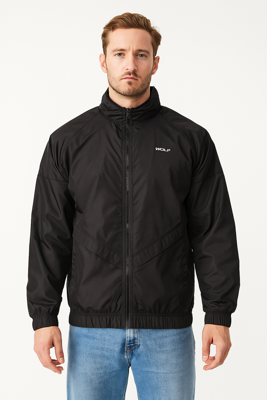 Men’s Black Hooded Windbreaker Jacket – Lightweight Polyester