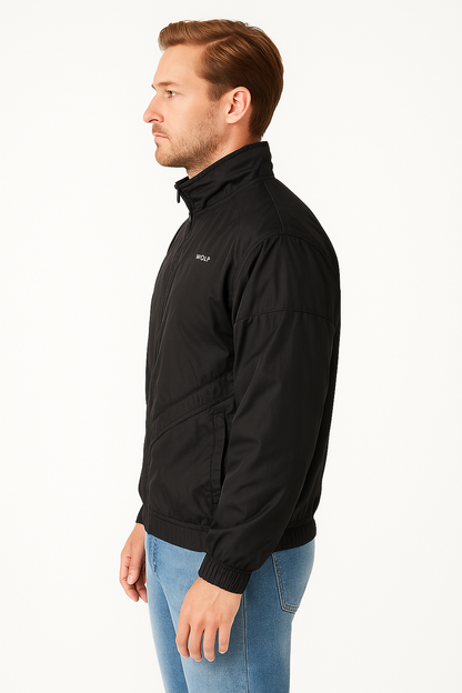 Men’s Black Hooded Windbreaker Jacket – Lightweight Polyester