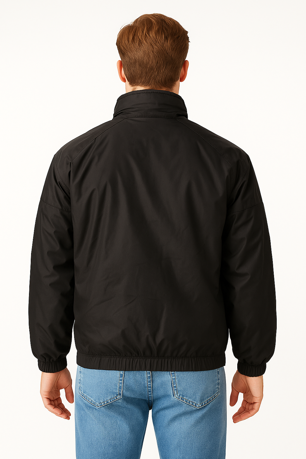 Men’s Black Hooded Windbreaker Jacket – Lightweight Polyester