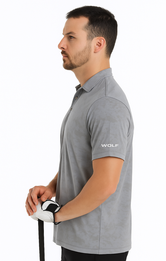 Men’s Grey Camouflage Two-Button Golf Polo Shirt