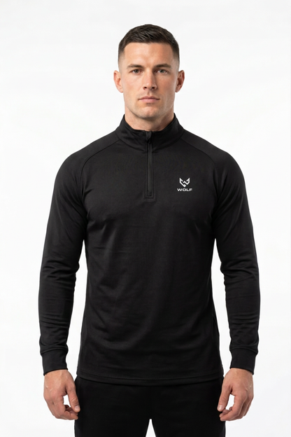 Wolf Gears men's black quarter-zip training top front view 